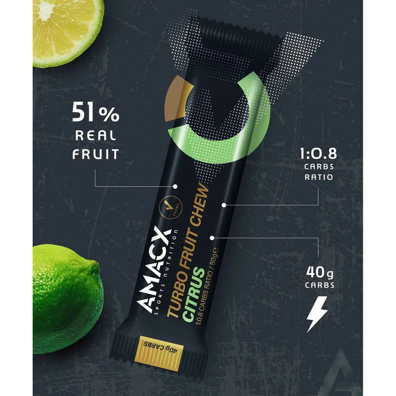 Energiegummis Amacx Turbo Fruit Chew Zitrus Box 12stk Grün