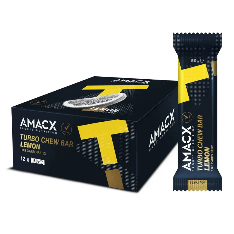 Kaubare Energieriegel Amacx Turbo Chew Bar Zitrone Box 12stk Schwarz