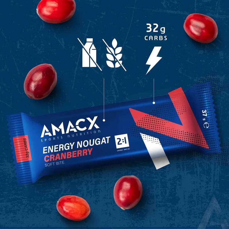Energieriegel Amacx Energy Nougat Cranberry Box 12stk Blau