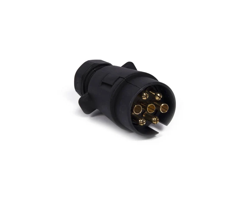 7-poliger Kunststoffstecker 12V, ideal für Anhänger und Wohnwagen.
