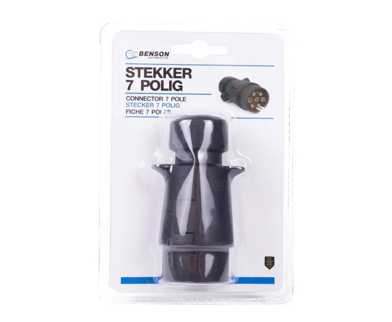 7-poliger Kunststoffstecker 12V, ideal für Anhänger und Wohnwagen.