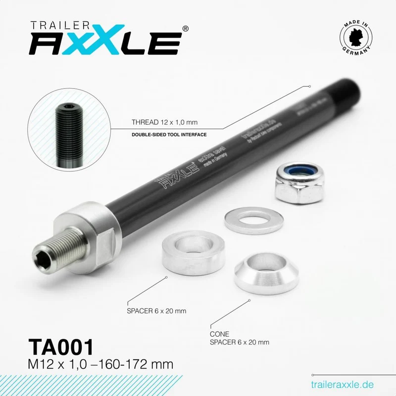 RadoxX Trailer AxXle TA001 Anhänger-Steckachse M12 x 1,0 für 160-172 mm