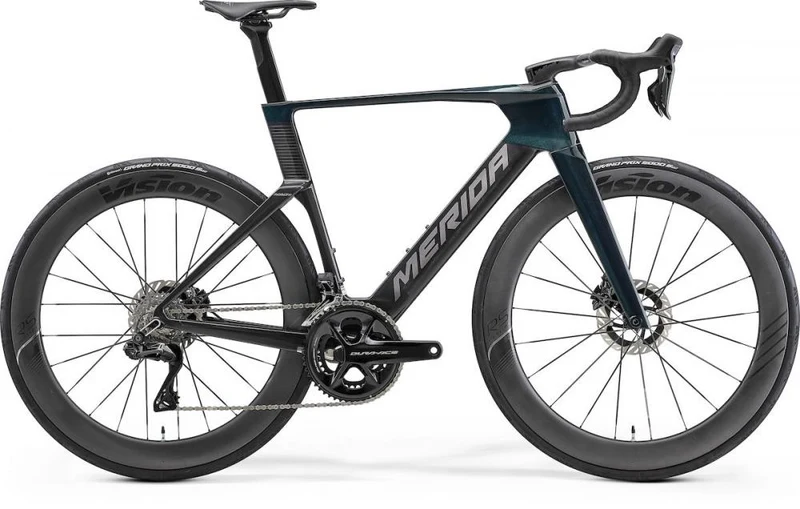 Merida REACTO TEAM Aero-Rennrad Carbon - Größe M, Halo Green UD Slate Grey, Shimano Dura-Ace Di2, Vision Metron 60 RS