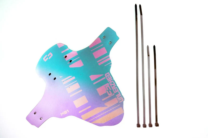 Unleazhed M01 Mudguard unsplash 1 pcs, 4 cable ties flip flop violet-green/red-gold