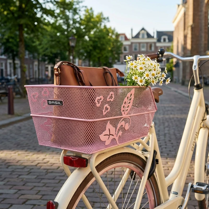 Basil Cento S FM Flower Fahrradkorb hinten rosa