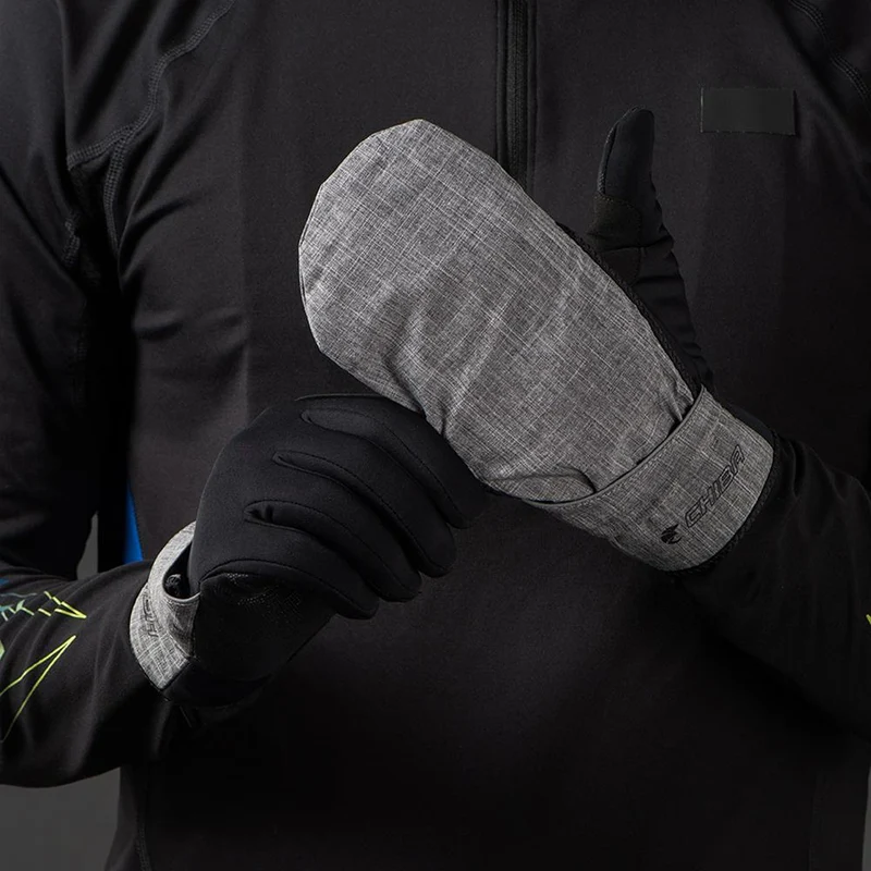 CHIBA Overflap Light - Radhandschuhe L hellgrau, wind- & wasserdicht, Thermofleece, Touchfinger