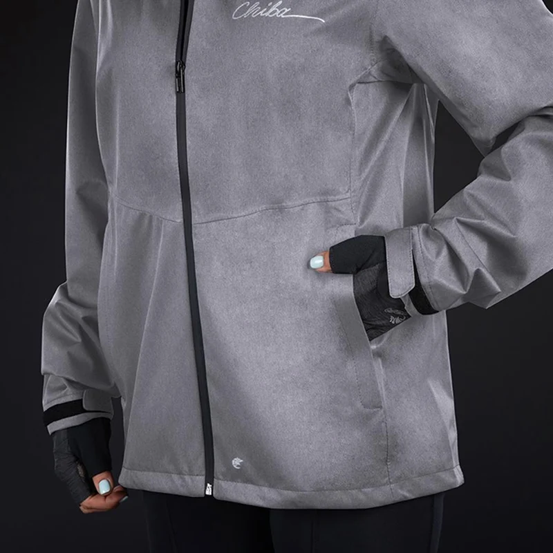 CHIBA Rainjacket Damen - wasserdicht, winddicht, atmungsaktiv, hellgrau, Gr. L