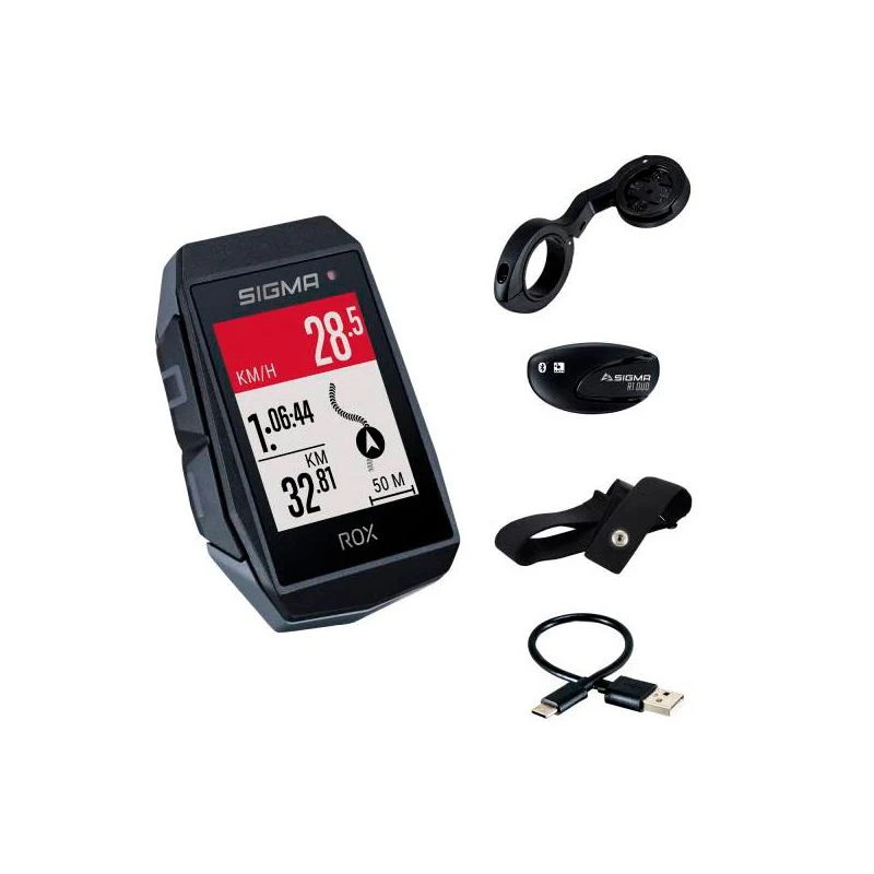 Kit GPS-Fahrradcomputer Sigma Rox 11.1 Evo HR 150+ Funktionen Schwarz