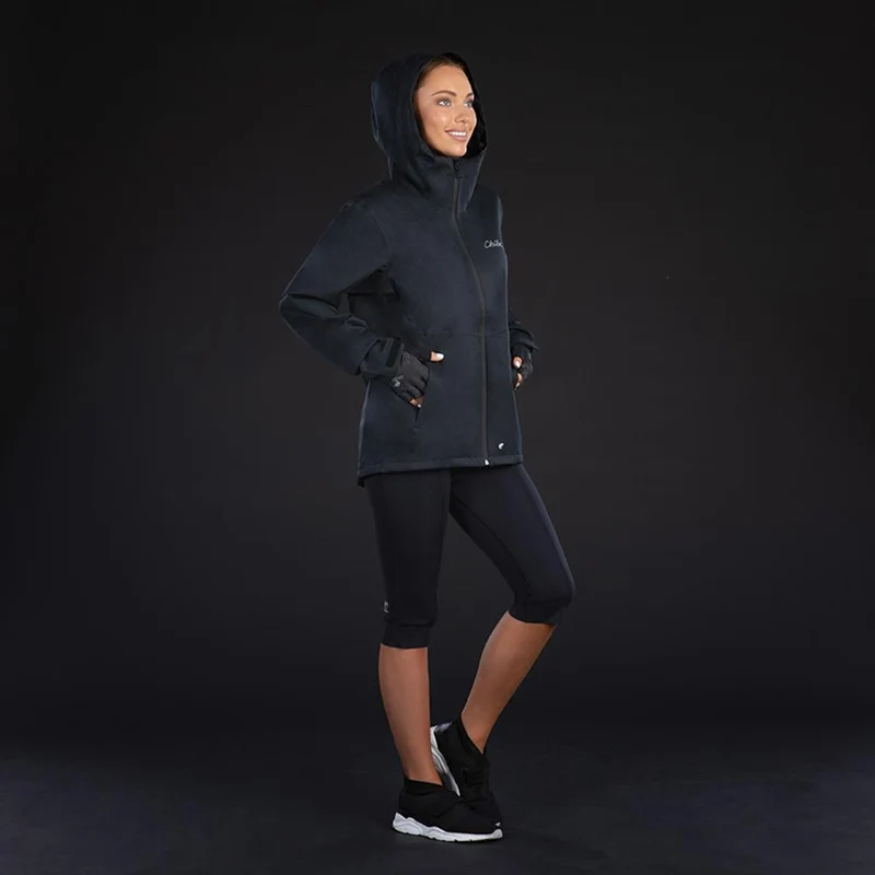 CHIBA Rainjacket Damen - wasserdicht, winddicht, atmungsaktiv, reflektierendes Logo, Größe S, schwarz
