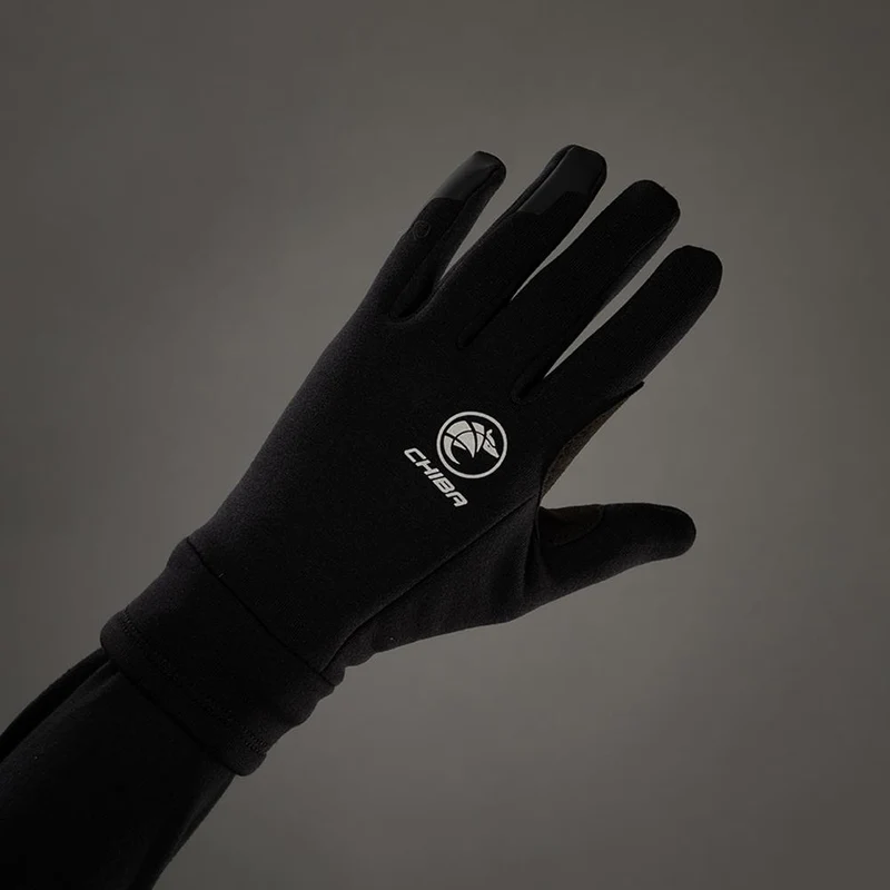 CHIBA Polarfleece - Radhandschuhe schwarz XL mit Touchfunktion und Silikondruck