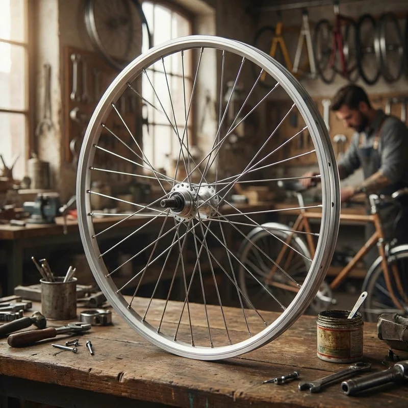 Bike-Parts Laufrad|Vorderrad 27x1.1/4 Alunabe silber Festachse 36-Loch Alu-Kastenfelge silber ZinkSpeichen