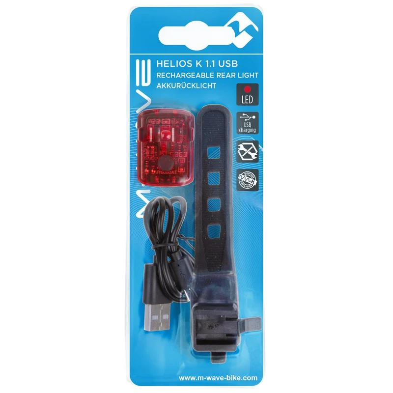 M-WAVE Helios K 1.1 USB SL Akku-Rücklicht - StVZO, 240° Sicht, 4h Laufzeit, USB-Ladung, spritzwassergeschützt